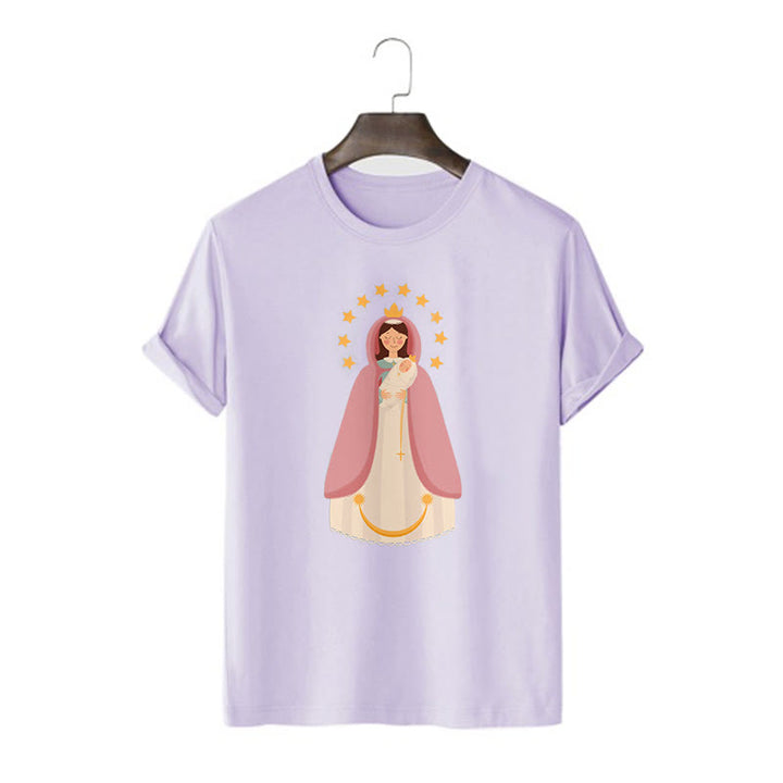 Christianartworkshop Minimalist Style Divine Virgin Mary and Child Short Sleeve T-shirt - Purple - 2XL - image 16