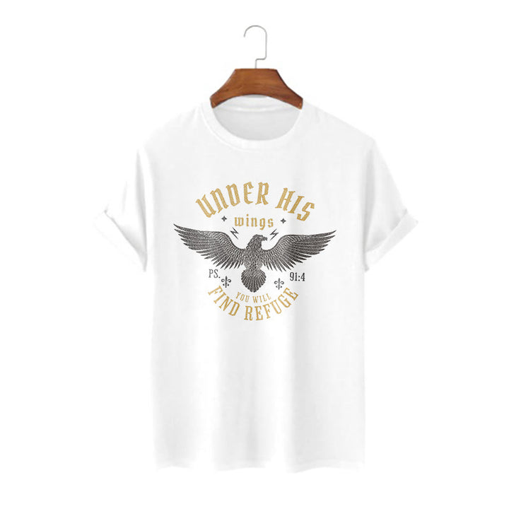 Christianartworkshop Modern Style Under His Wings You Will Find Refuge Short Sleeve T-shirt - White - 2XL - image 3