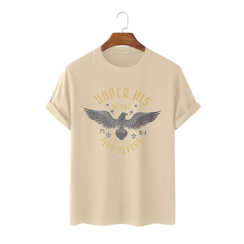 Christianartworkshop Modern Style Under His Wings You Will Find Refuge Short Sleeve T-shirt - Khaki - 2XL - image 6
