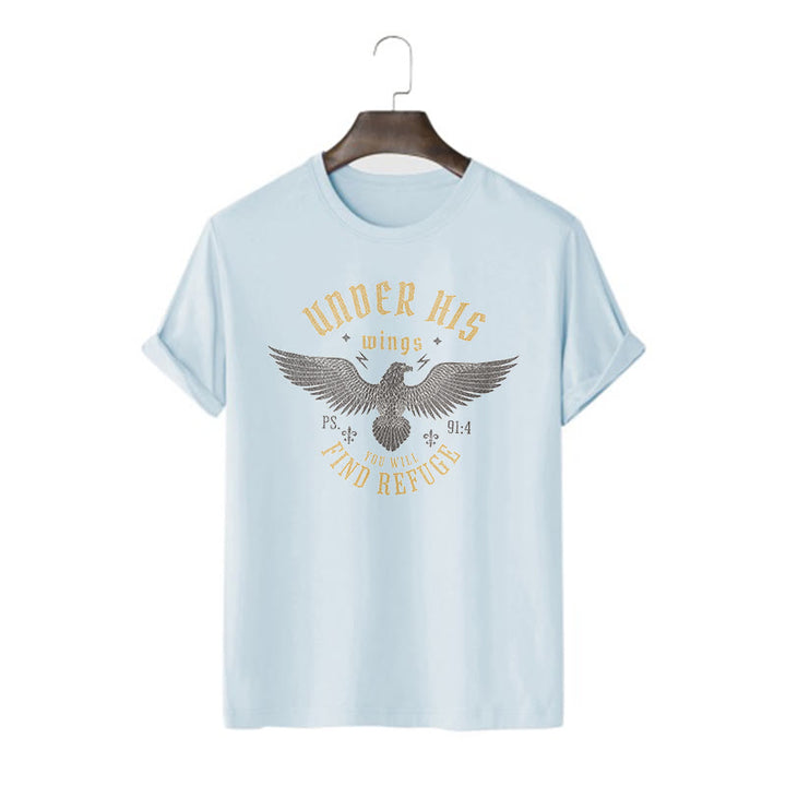 Christianartworkshop Modern Style Under His Wings You Will Find Refuge Short Sleeve T-shirt - Blue - 2XL - image 16