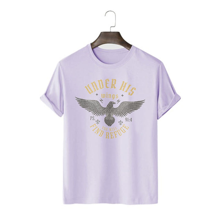 Christianartworkshop Modern Style Under His Wings You Will Find Refuge Short Sleeve T-shirt - Purple - 2XL - image 13