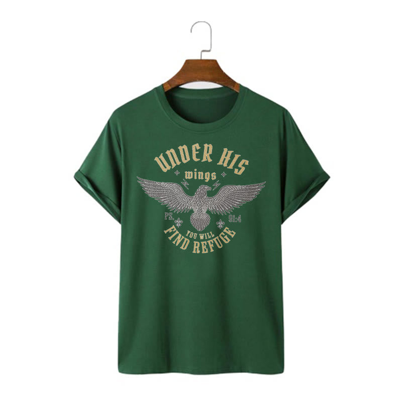 Christianartworkshop Modern Style Under His Wings You Will Find Refuge Short Sleeve T-shirt - Dark Green - 2XL - image 8