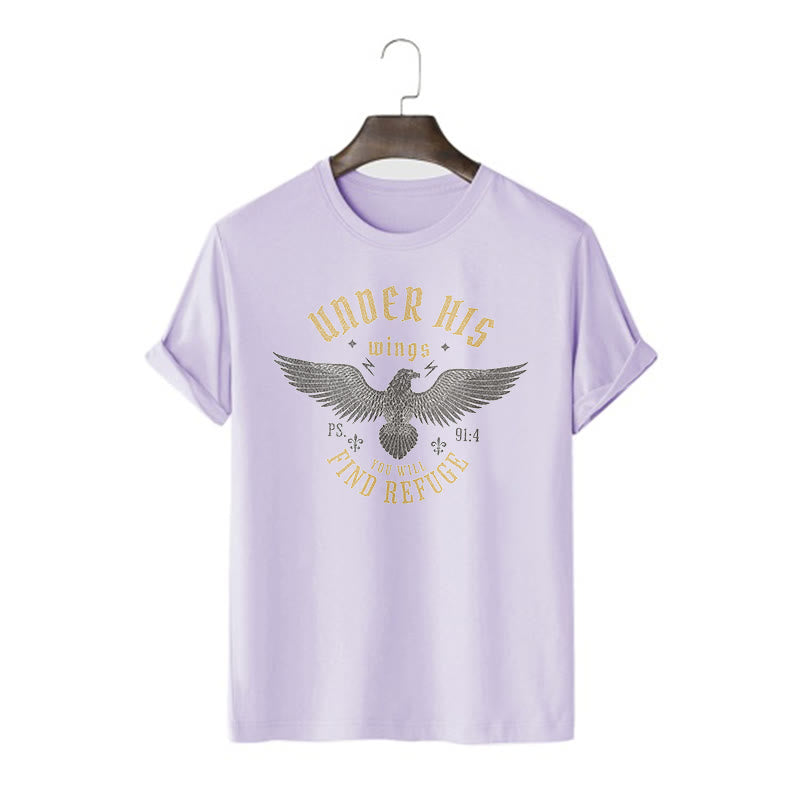 Christianartworkshop Modern Style Under His Wings You Will Find Refuge Short Sleeve T-shirt - Purple - 2XL - image 14