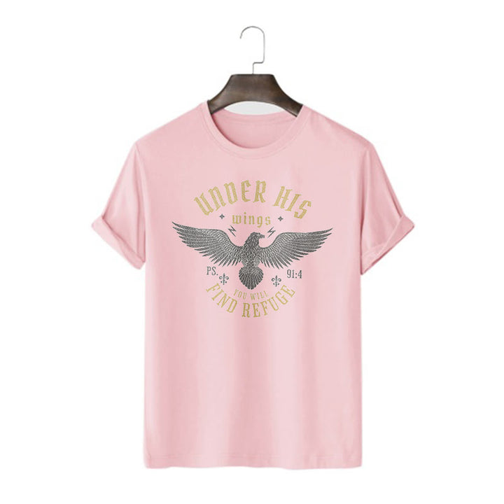 Christianartworkshop Modern Style Under His Wings You Will Find Refuge Short Sleeve T-shirt - Pink - 2XL - image 12