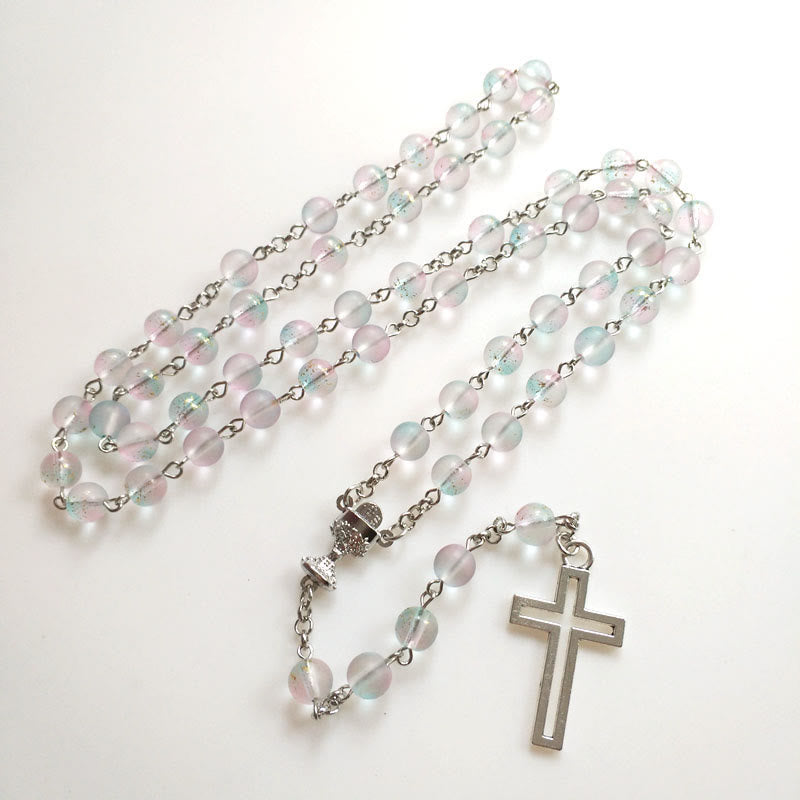 Christianartworkshop Holy Grail & Cross of 8 mm Round Multicolor Glass Alloy Chain Rosary