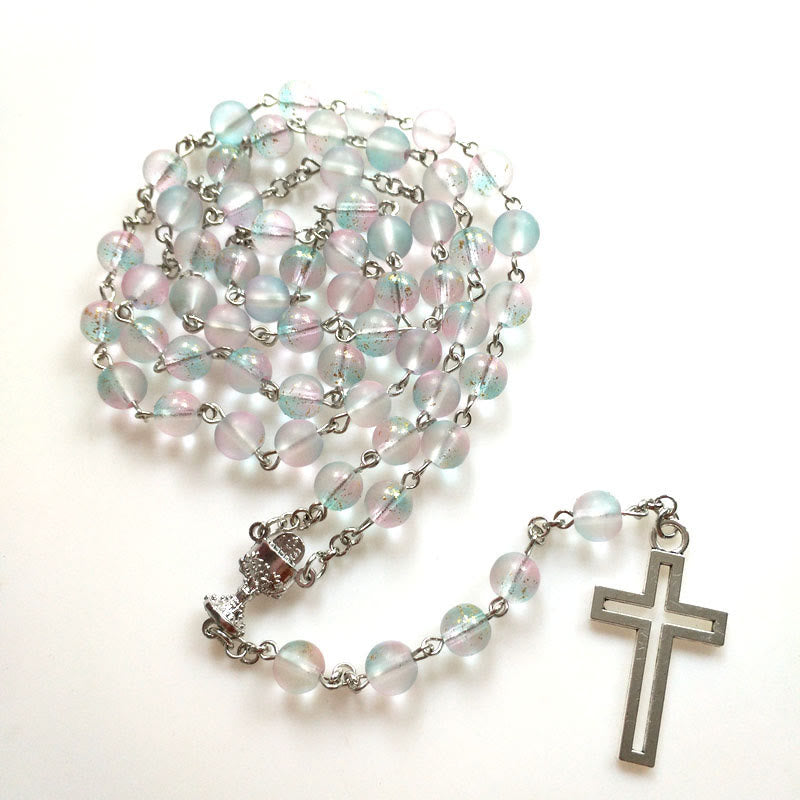 Christianartworkshop Holy Grail & Cross of 8 mm Round Multicolor Glass Alloy Chain Rosary