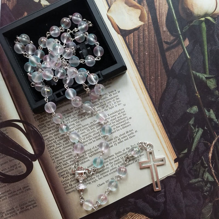 Christianartworkshop Holy Grail & Cross of 8 mm Round Multicolor Glass Alloy Chain Rosary