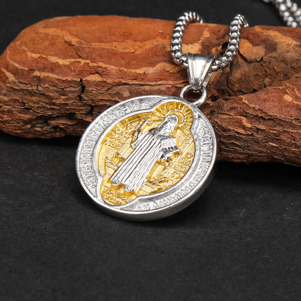 Christianartworkshop Classic Retro Style Crafted St. Benedict Sacred Protection Pendant Necklace - image 1