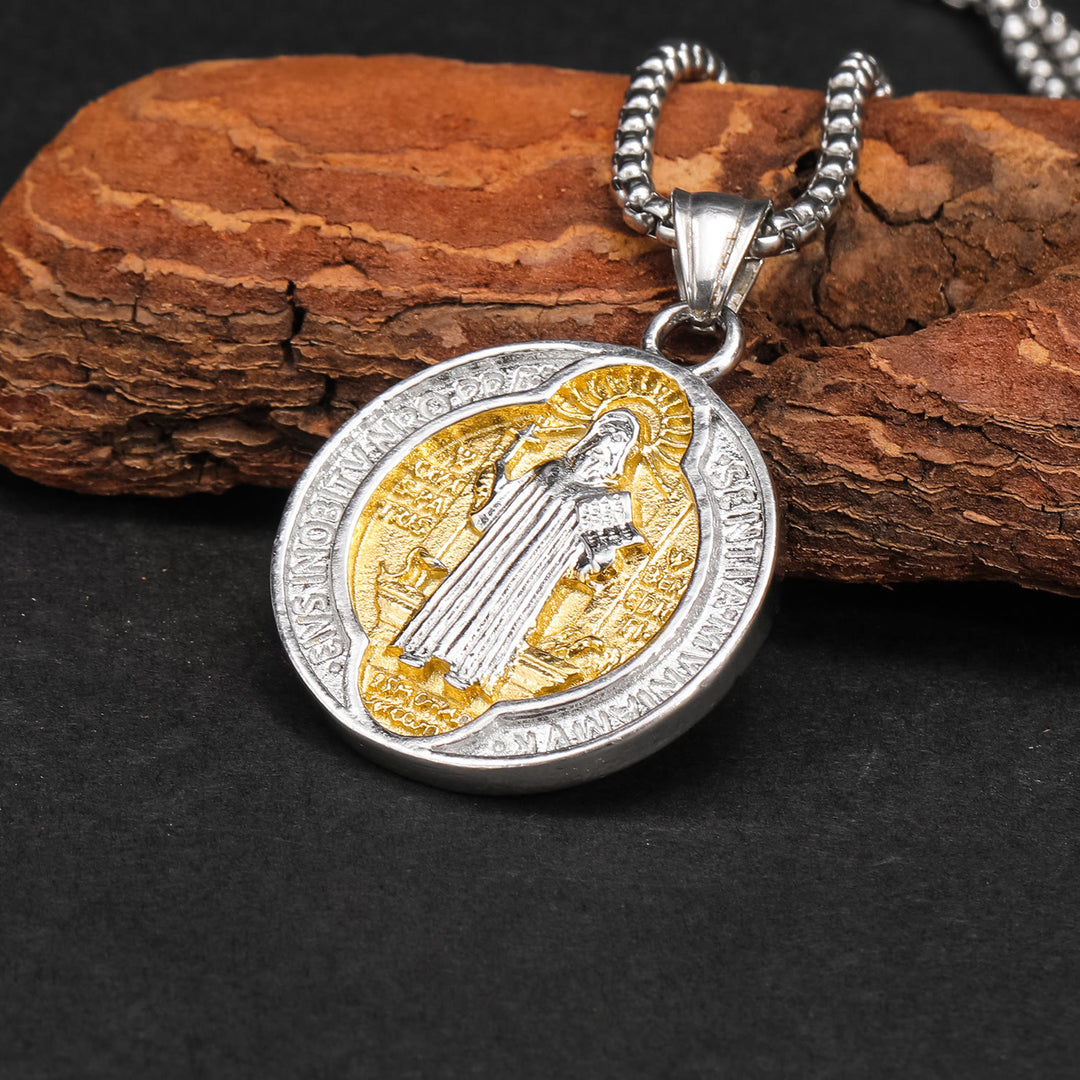 Christianartworkshop Classic Retro Style Crafted St. Benedict Sacred Protection Pendant Necklace - image 1