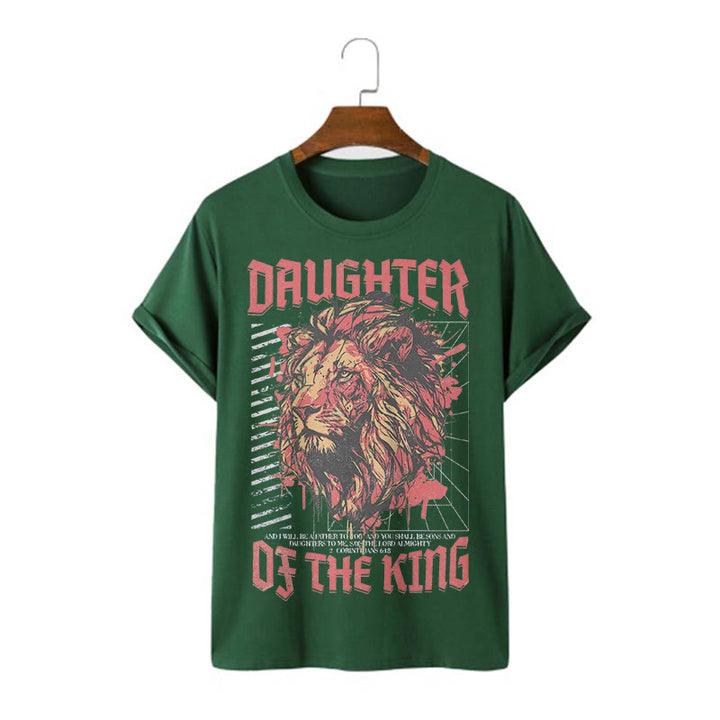Christianartworkshop Modern Style Daughter Of The King Lion Head Short Sleeve T-shirt - Dark Green - 2XL - image 4