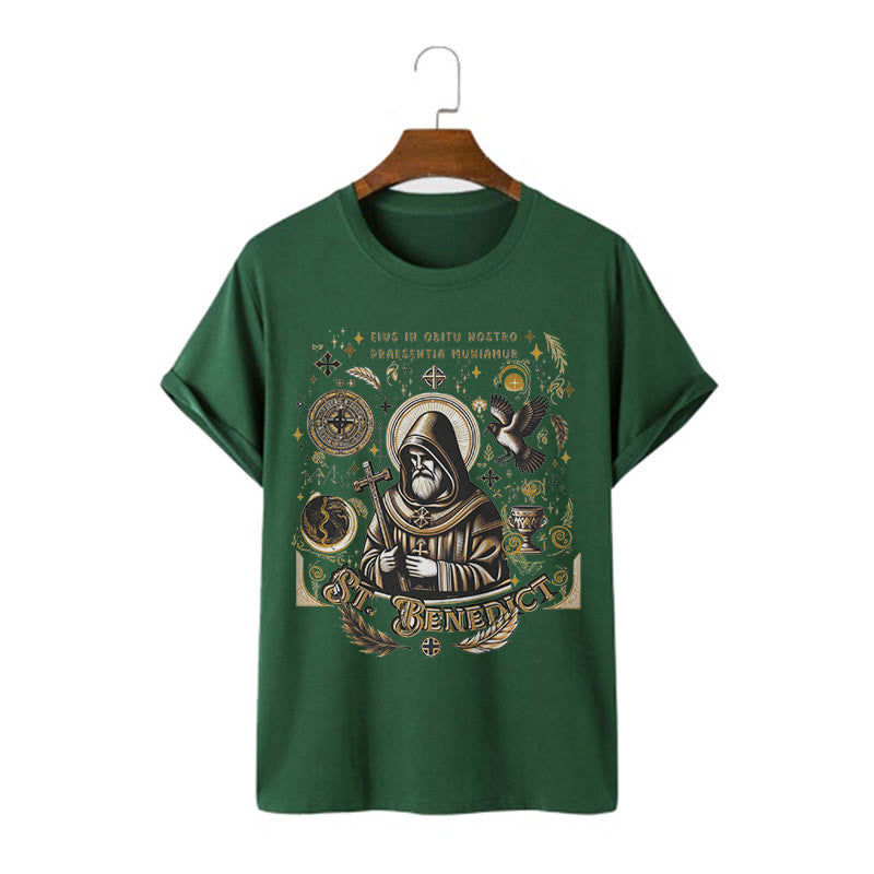 Christianartworkshop Classic Style St. Benedict Blessing Graphic Short Sleeve T-shirt - Dark Green - 2XL - image 8