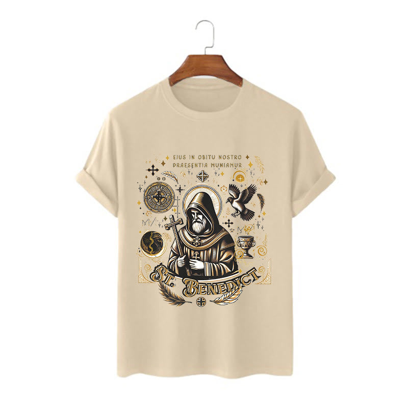 Christianartworkshop Classic Style St. Benedict Blessing Graphic Short Sleeve T-shirt - Khaki - 2XL - image 6