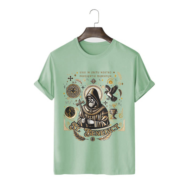 Christianartworkshop Classic Style St. Benedict Blessing Graphic Short Sleeve T-shirt - Light Green - 2XL - image 10