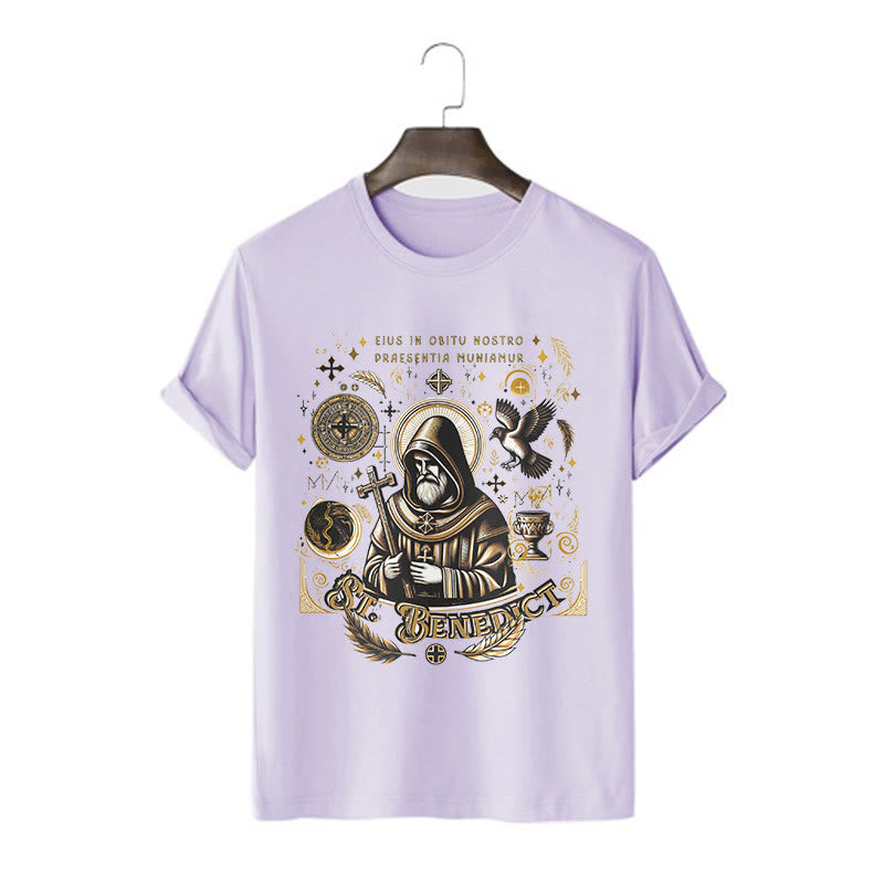 Christianartworkshop Classic Style St. Benedict Blessing Graphic Short Sleeve T-shirt - Purple - 2XL - image 14