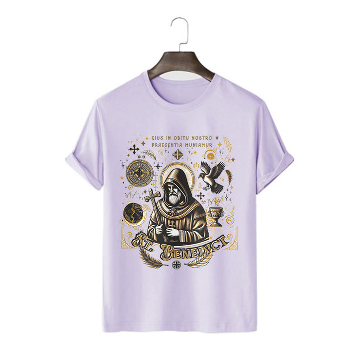 Christianartworkshop Classic Style St. Benedict Blessing Graphic Short Sleeve T-shirt - Purple - 2XL - image 14