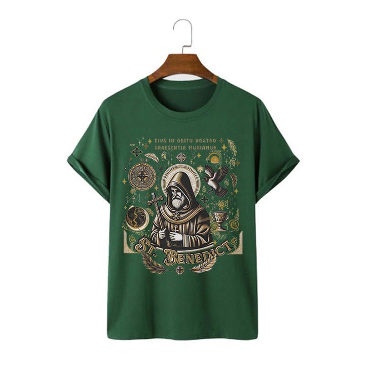 Christianartworkshop Classic Style St. Benedict Blessing Graphic Short Sleeve T-shirt - Dark Green - 2XL - image 7