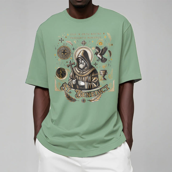 Christianartworkshop Classic Style St. Benedict Blessing Graphic Short Sleeve T-shirt - image 11