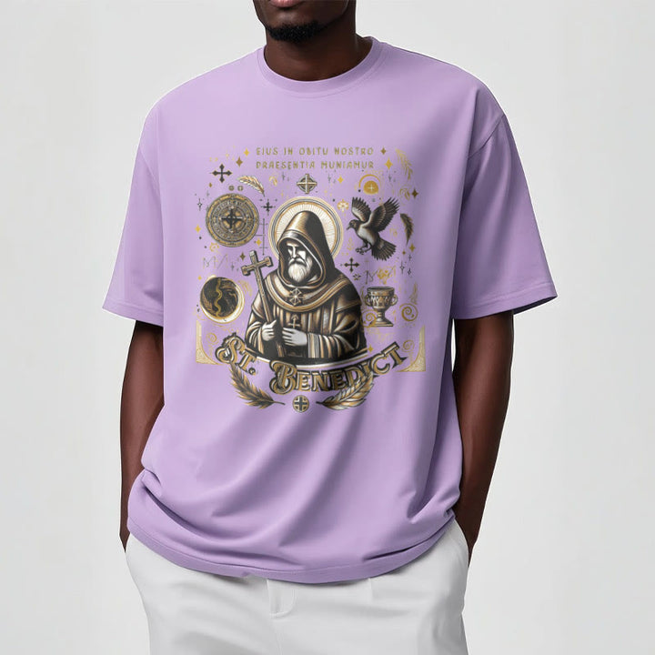 Christianartworkshop Classic Style St. Benedict Blessing Graphic Short Sleeve T-shirt - image 15