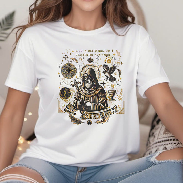 Christianartworkshop Classic Style St. Benedict Blessing Graphic Short Sleeve T-shirt - image 2