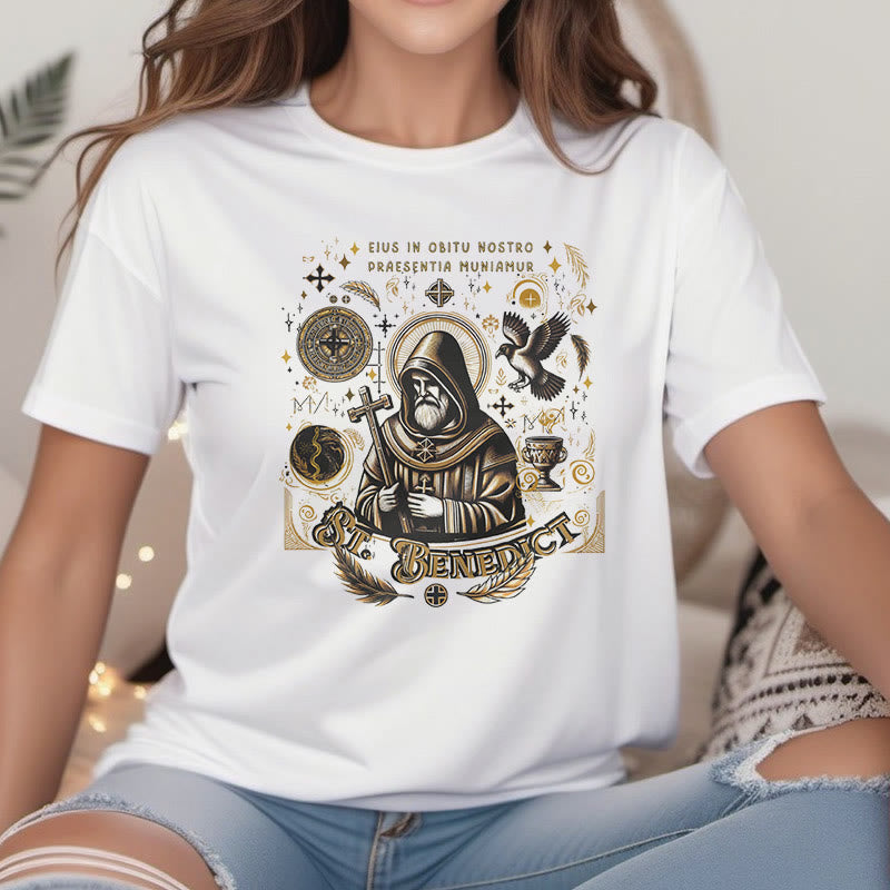Christianartworkshop Classic Style St. Benedict Blessing Graphic Short Sleeve T-shirt - image 1