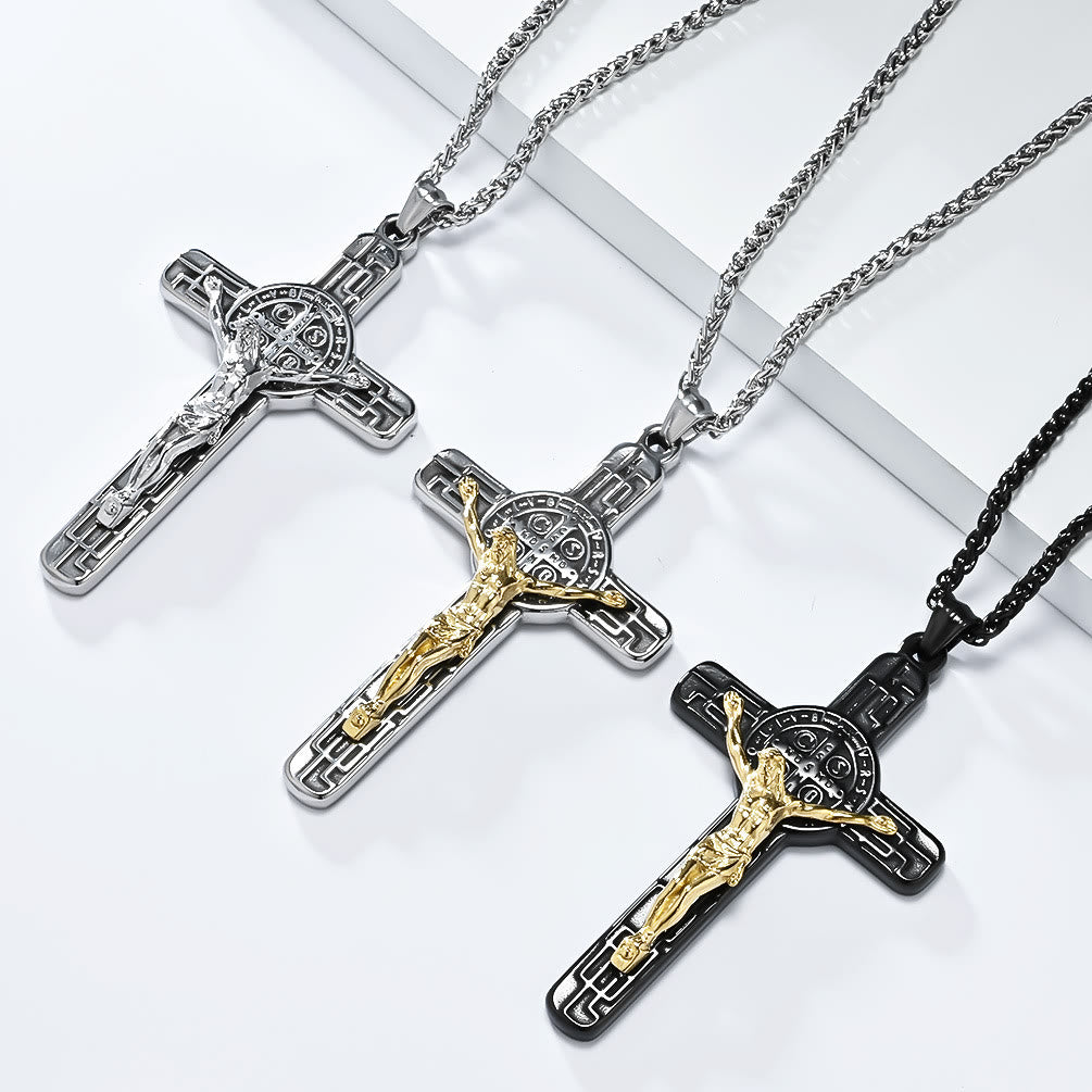 Christianartworkshop Classic Retro Style Crucifix St. Benedict Medal Protection Pendant Necklace - image 3