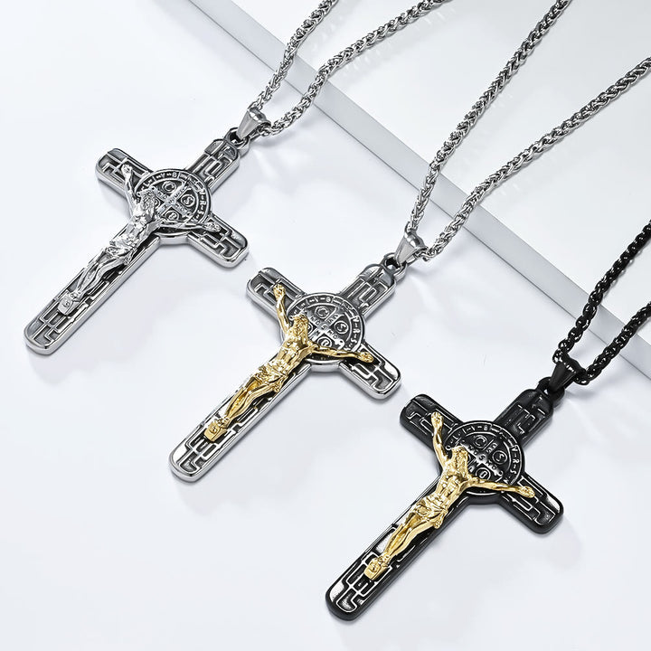 Christianartworkshop Classic Retro Style Crucifix St. Benedict Medal Protection Pendant Necklace - image 3
