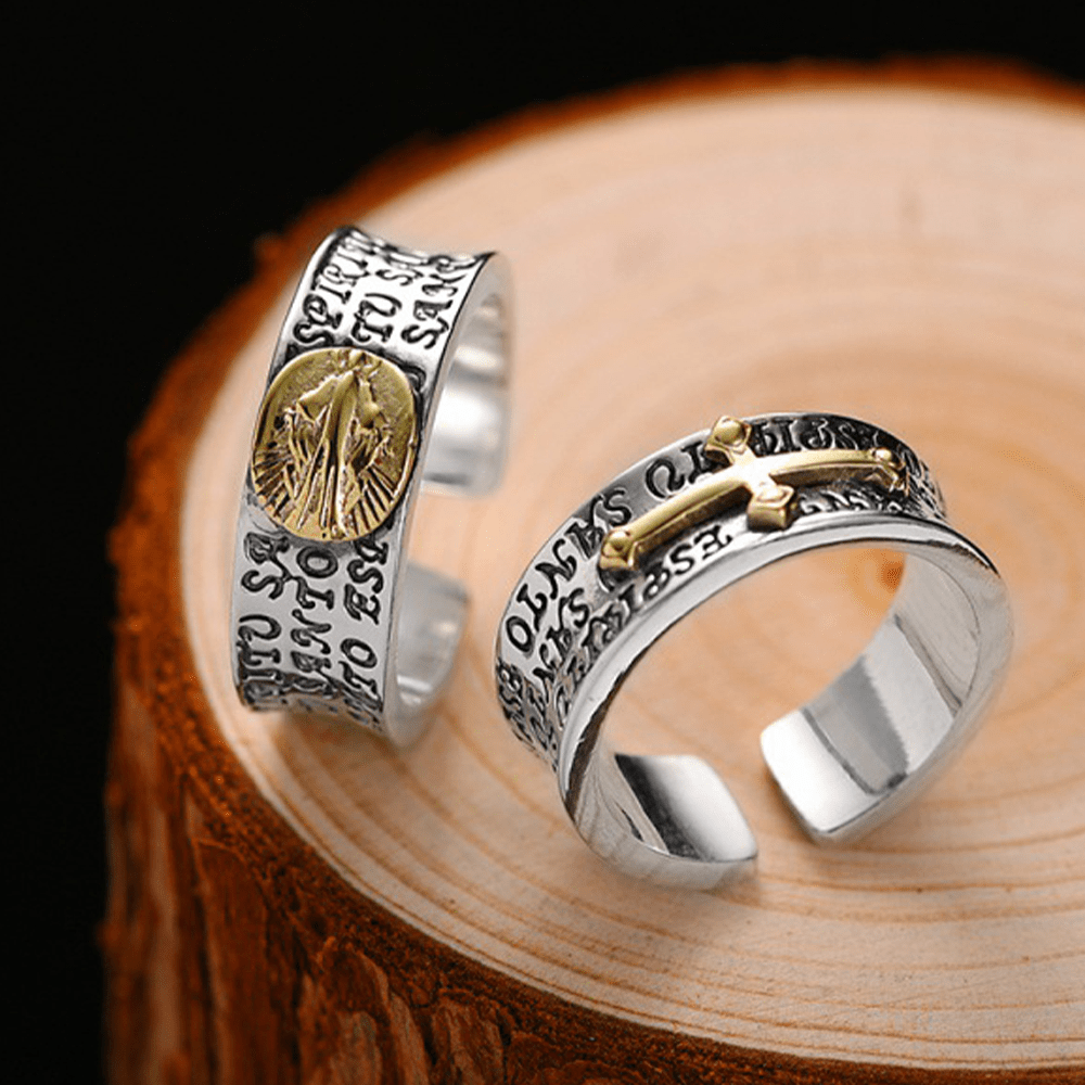 Christianartworkshop Retro Style Two-tone Gold Miraculous Medal Blessing Mary Alloy Adjustable Ring - Miraculous Medal(Suitable for AU Size O - AU Size S) - image 0