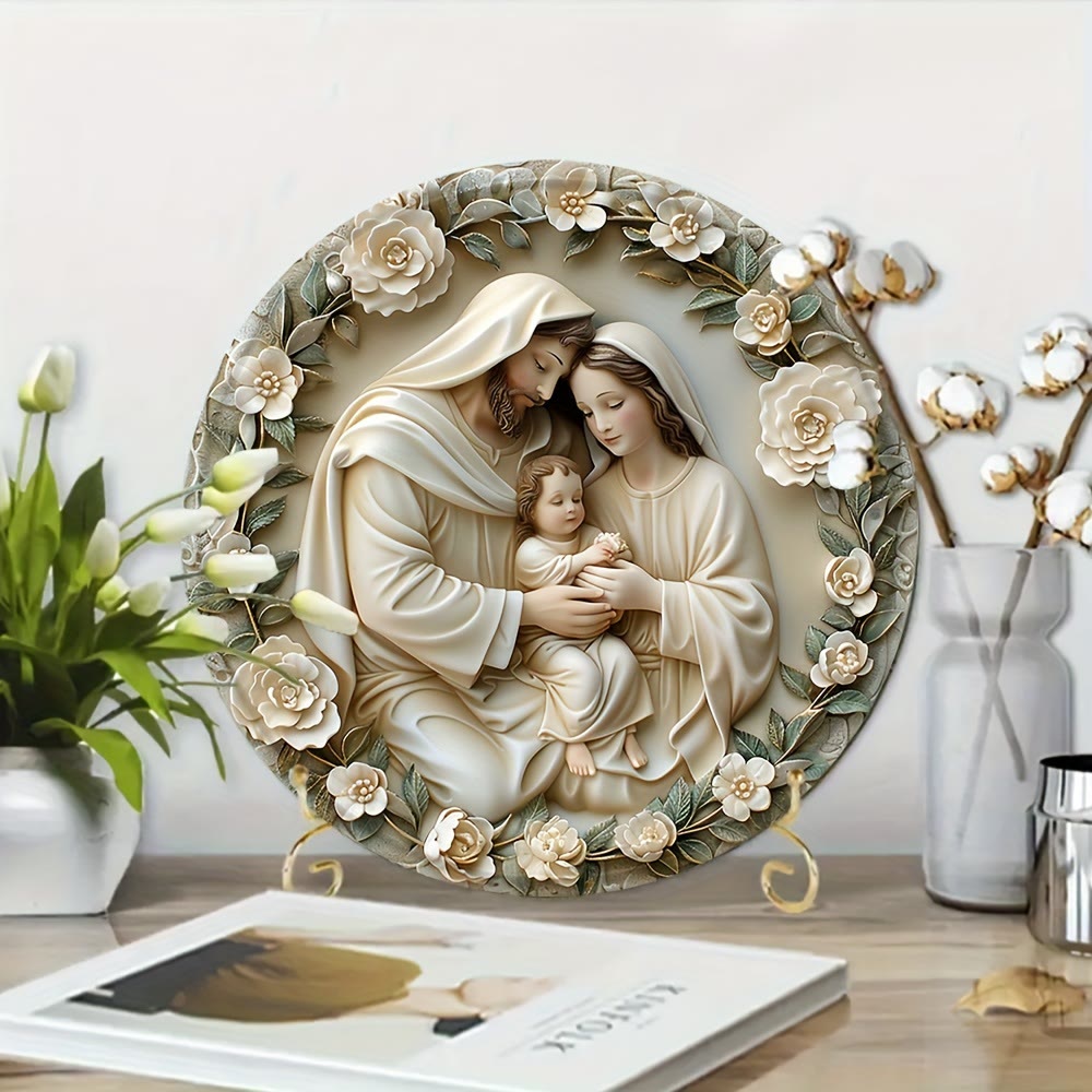Christianartworkshop Realistic Style Stereo Nativity Scene Floral Wreath Christmas Nativity Hanging Ornaments - image 1