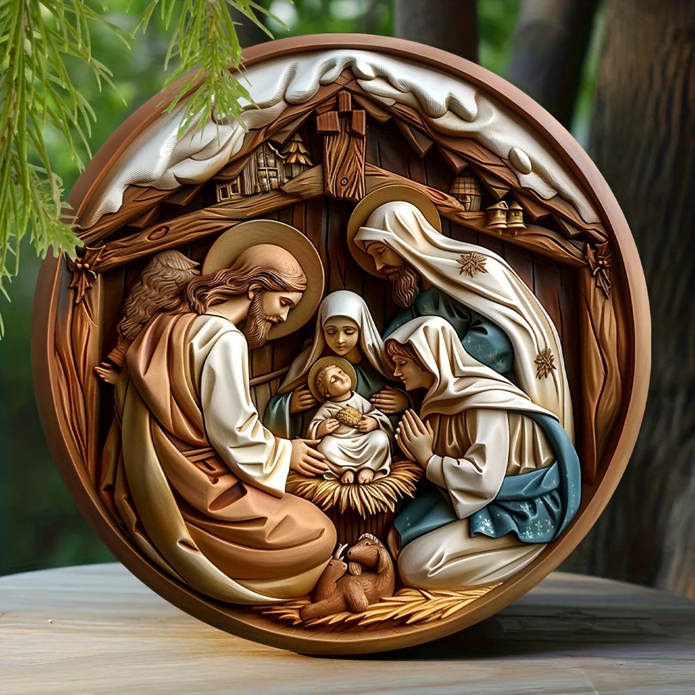 Christianartworkshop Classic Style Stereo Wintery Snow Roof Nativity Scene Christmas Nativity Hanging Ornaments - Nativity Scene - image 0