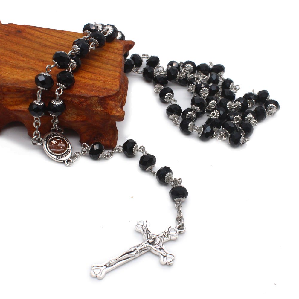 Christianartworkshop Madonna and Child & Crucifix of 6*8 mm Polyhedron Multicolor Glass Alloy Chain Rosary - image 4