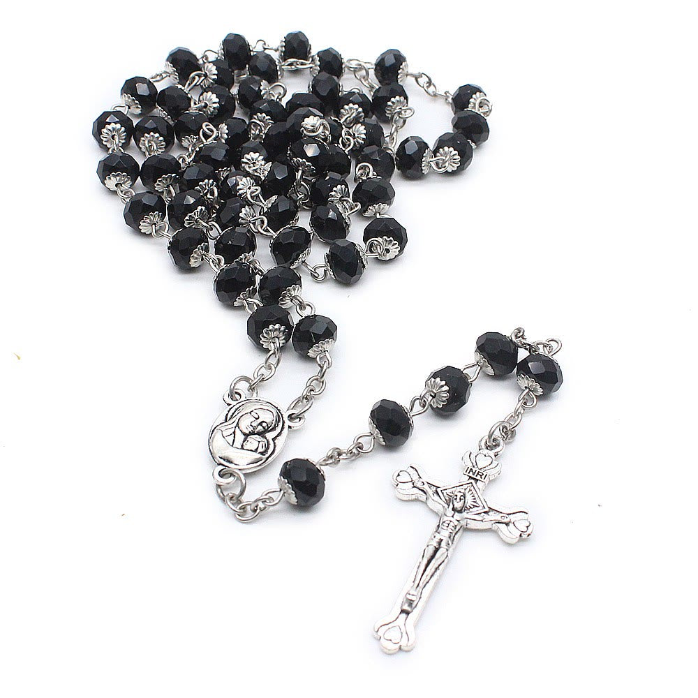 Christianartworkshop Madonna and Child & Crucifix of 6*8 mm Polyhedron Multicolor Glass Alloy Chain Rosary - image 1