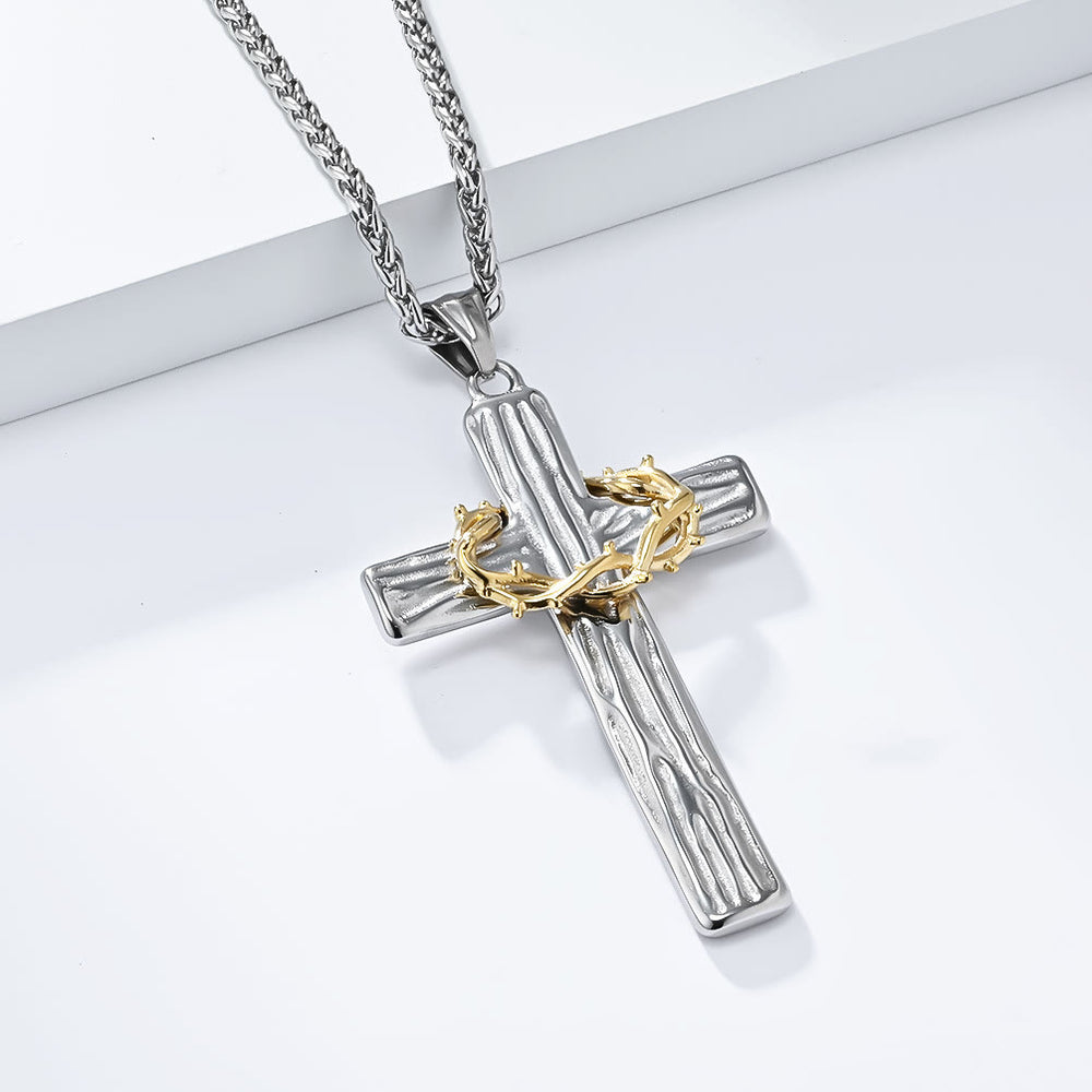 Christianartworkshop Modern Style Jesus Crown Of Thorns Cross Sacred Protection Pendant Necklace - image 1