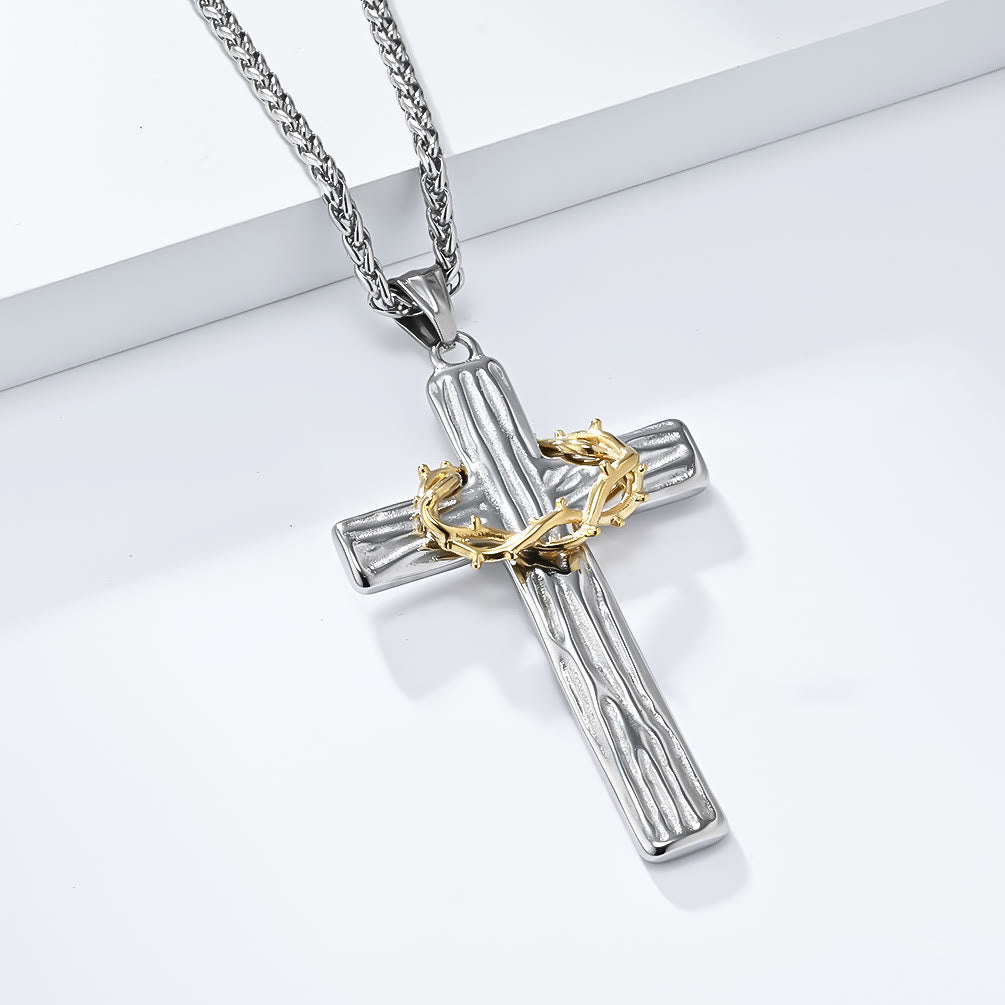 Christianartworkshop Modern Style Jesus Crown Of Thorns Cross Sacred Protection Pendant Necklace - image 1