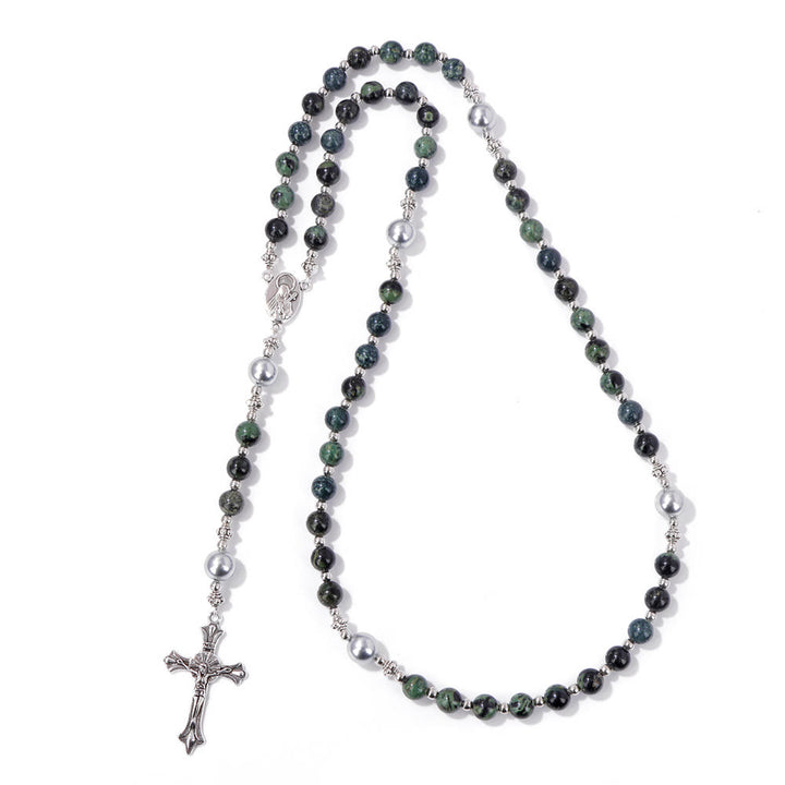 Christianartworkshop Natural Stone & Pearl Our Lady Medal Prayer Rosary - Sparrow Feather - image 10
