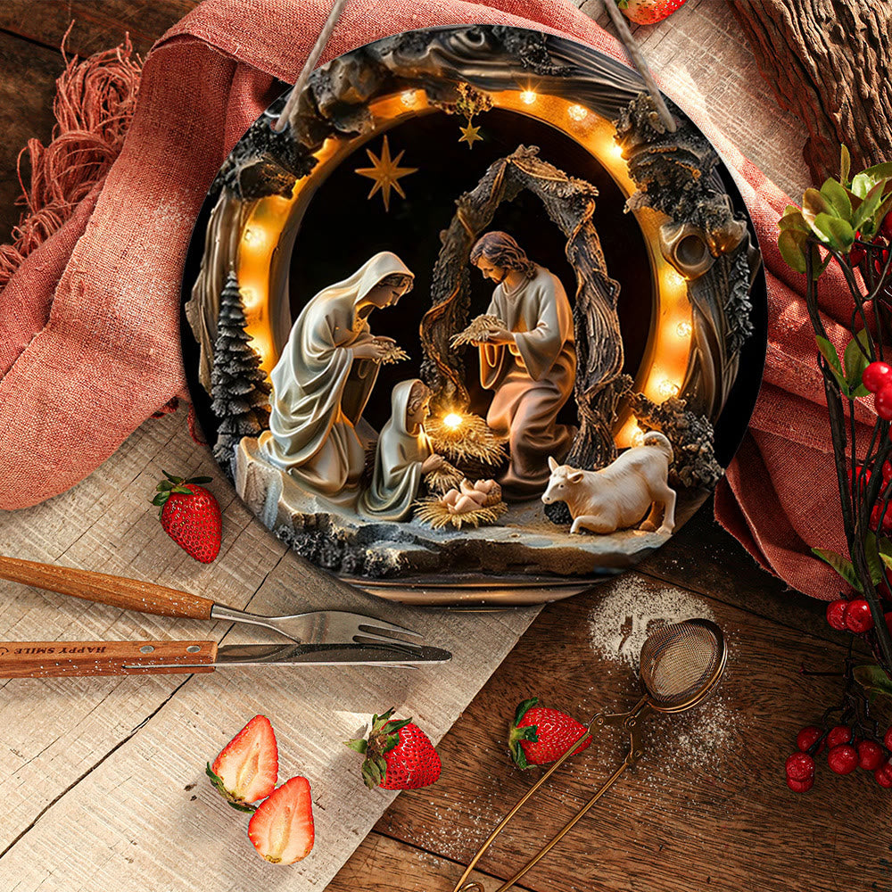 Christianartworkshop Realistic Style Nativity Scene Holy Night Wooden Christmas Nativity Hanging Ornaments - Nativity Scene - image 0