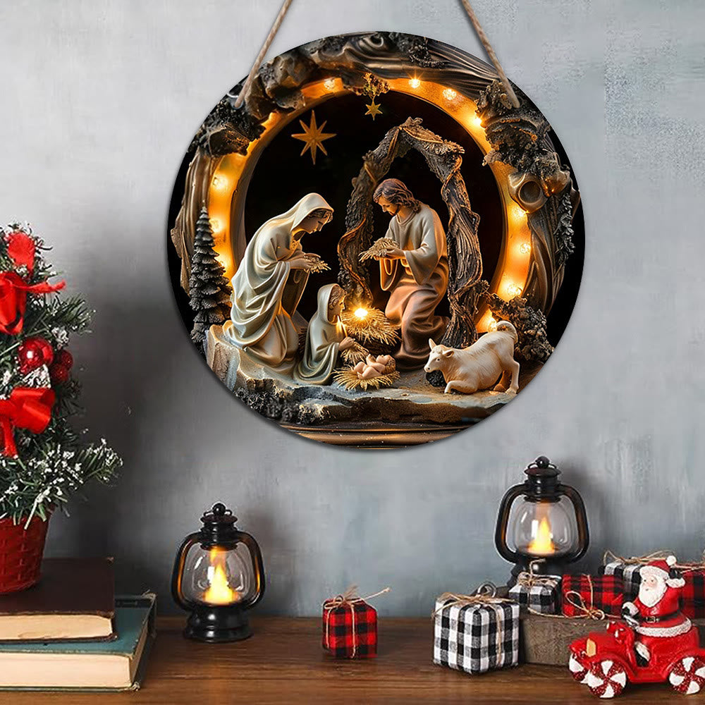 Christianartworkshop Realistic Style Nativity Scene Holy Night Wooden Christmas Nativity Hanging Ornaments - image 1