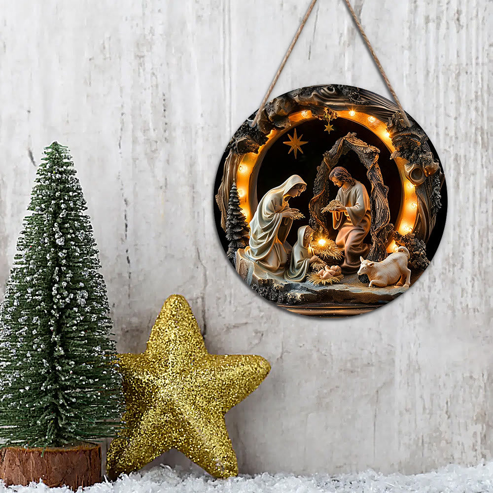 Christianartworkshop Realistic Style Nativity Scene Holy Night Wooden Christmas Nativity Hanging Ornaments - image 2
