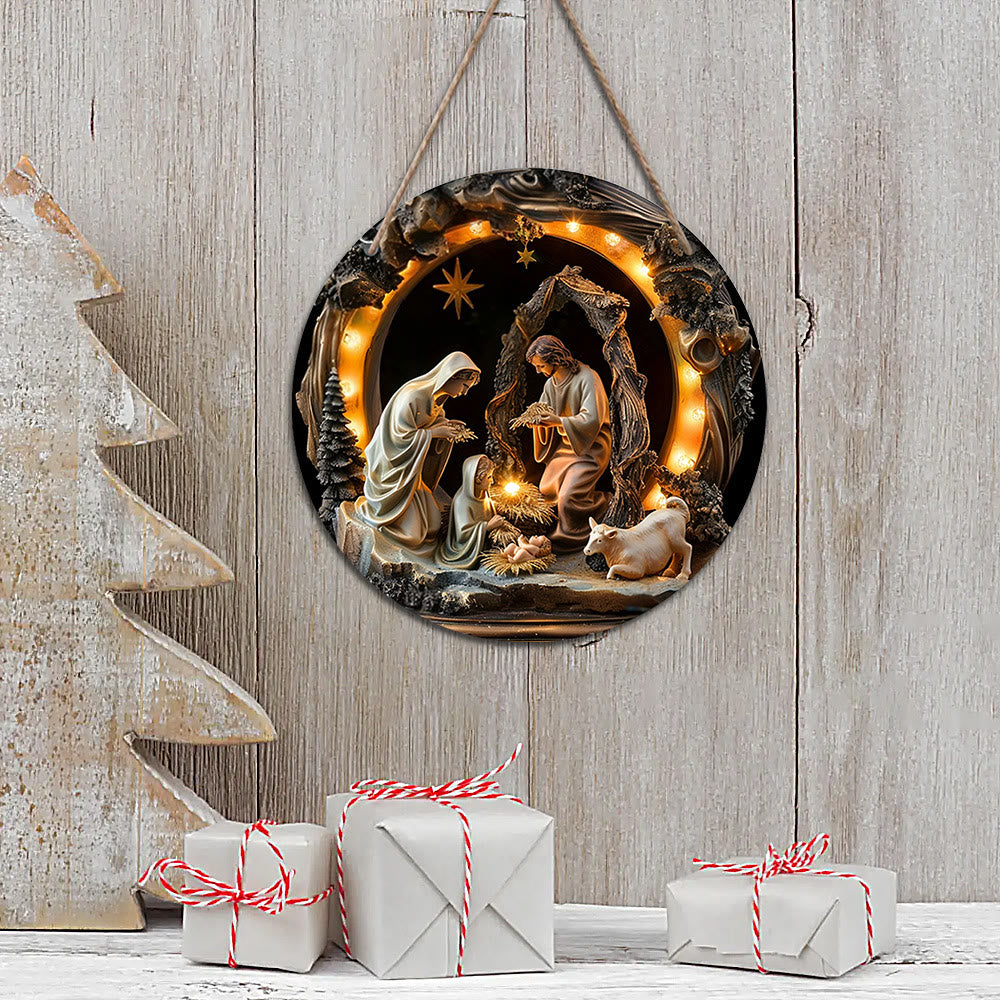 Christianartworkshop Realistic Style Nativity Scene Holy Night Wooden Christmas Nativity Hanging Ornaments - image 3