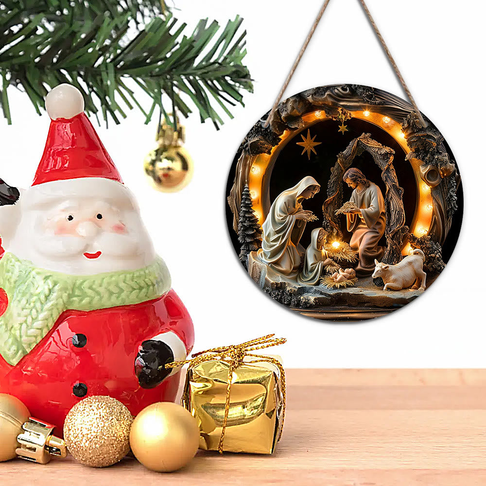Christianartworkshop Realistic Style Nativity Scene Holy Night Wooden Christmas Nativity Hanging Ornaments - image 5