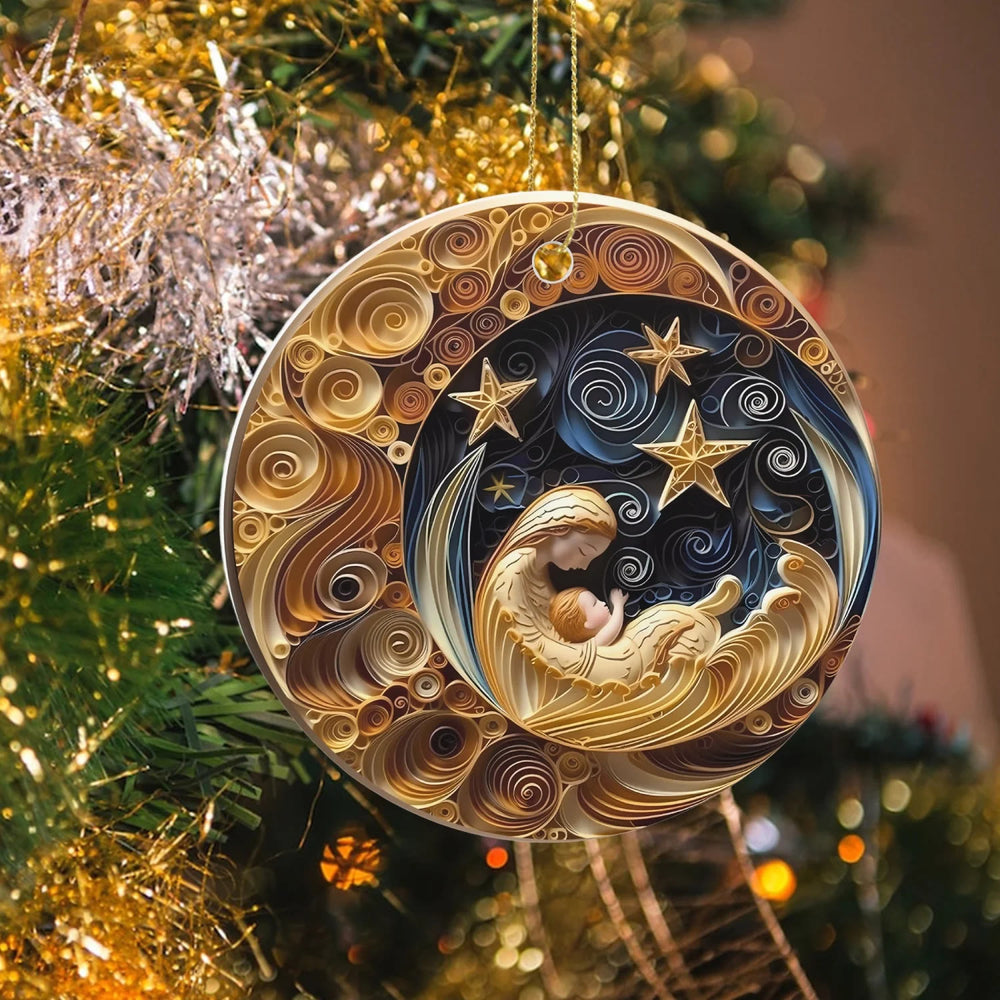 Christianartworkshop Colored Style Nativity Scene Star Moon Holy Night Acrylic Christmas Nativity Hanging Ornaments - image 1