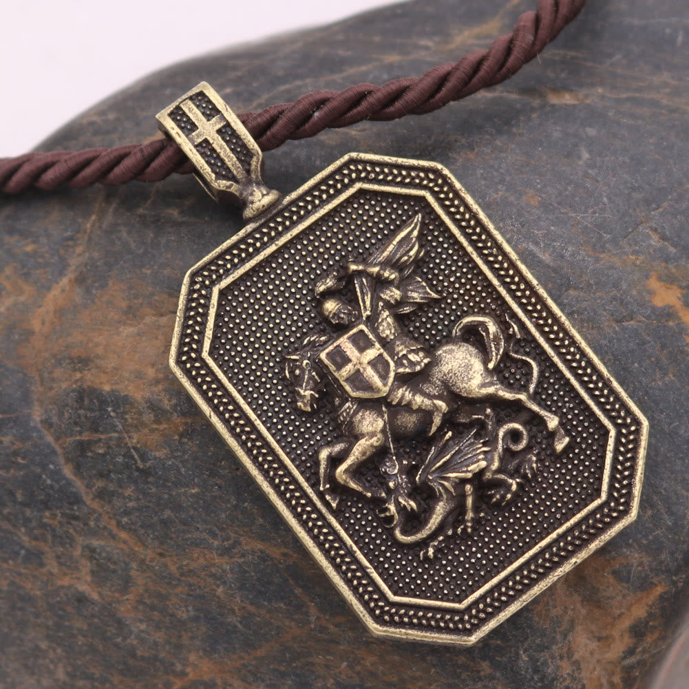Christianartworkshop Classic Style Saint George and the Dragon Pendant Protection Prayer Necklace - image 1