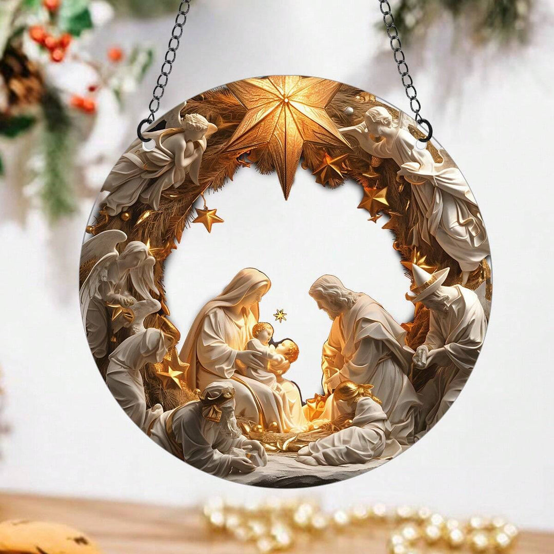 Christianartworkshop Classic Realistic Style Nativity Scene Shining Star Topper Christmas Nativity Hanging Ornaments - 7.87''/20cm - image 0