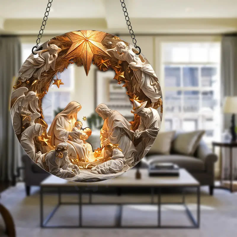 Christianartworkshop Classic Realistic Style Nativity Scene Shining Star Topper Christmas Nativity Hanging Ornaments - image 2