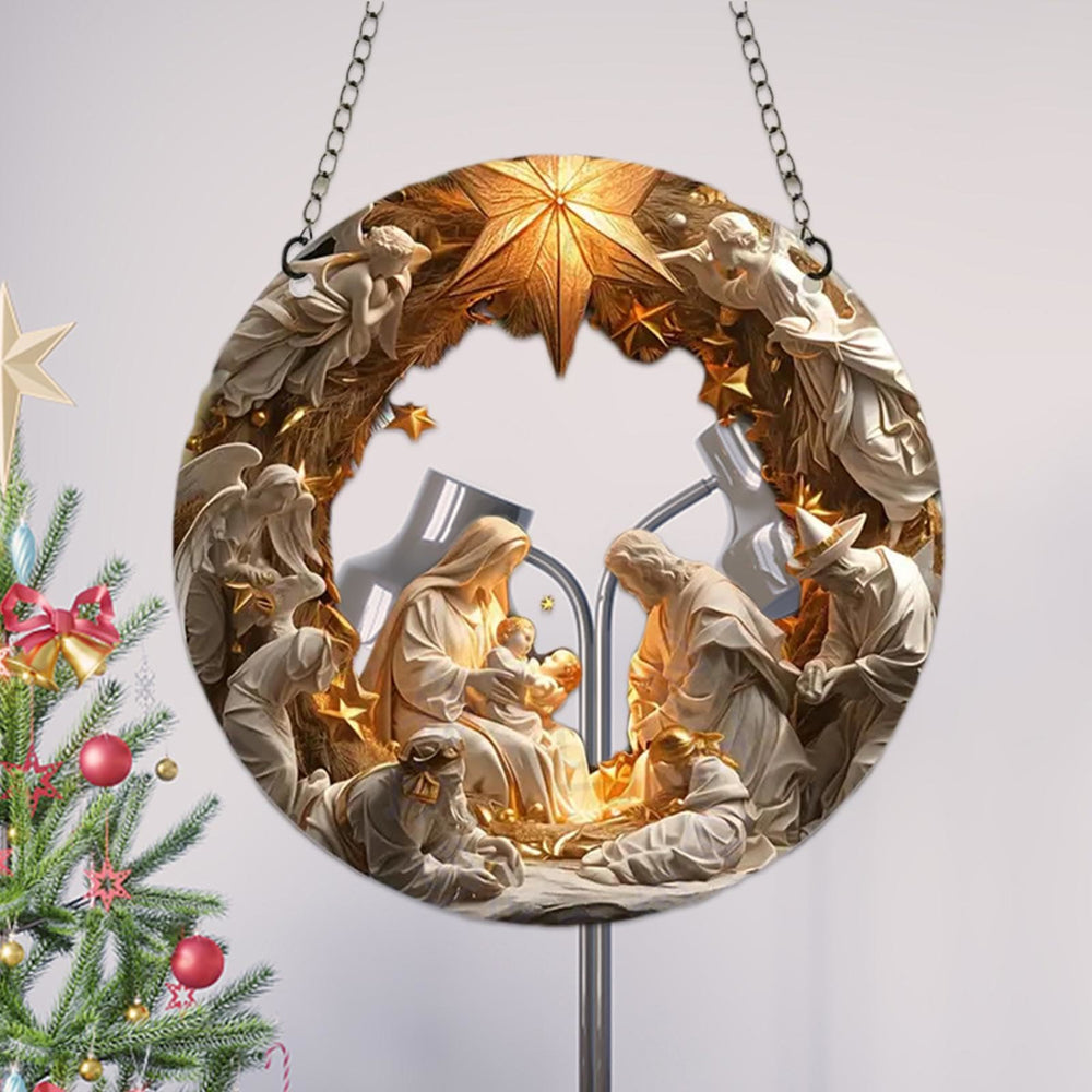 Christianartworkshop Classic Realistic Style Nativity Scene Shining Star Topper Christmas Nativity Hanging Ornaments - image 1