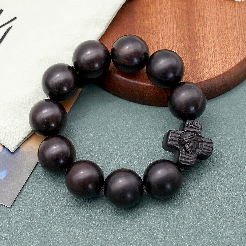 Christianartworkshop Classic Jesus Christ Cross Black Sandalwood Rosary Bracelet - 20mm - image 0