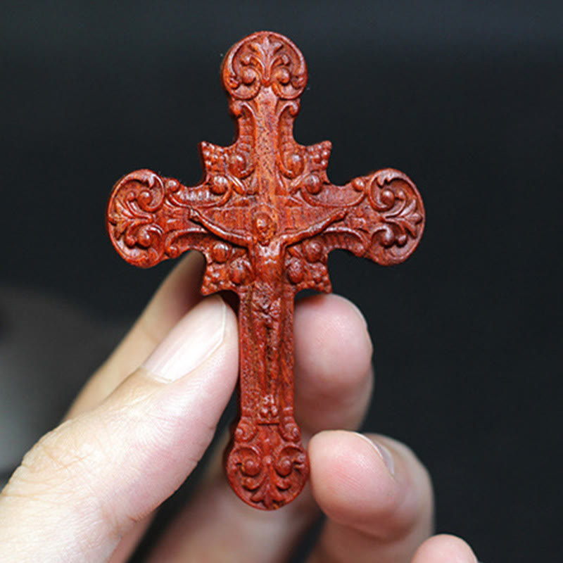 Christianartworkshop Classic Style Crucifix Sacred Protection Scrollwork Rosewood Pendant Necklace - image 3
