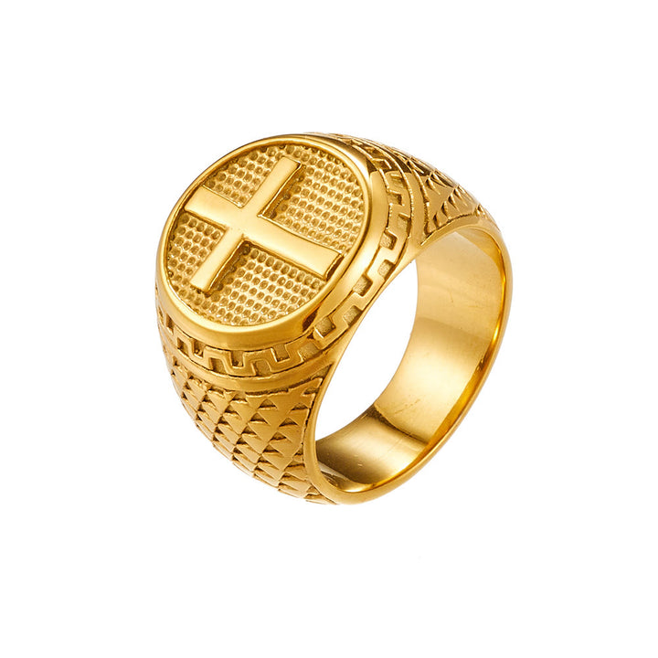 Christianartworkshop Crafted Classic Style Cross Sacred Protection Stainless Steel Ring - Gold - AU Size Y（US 12） - image 1