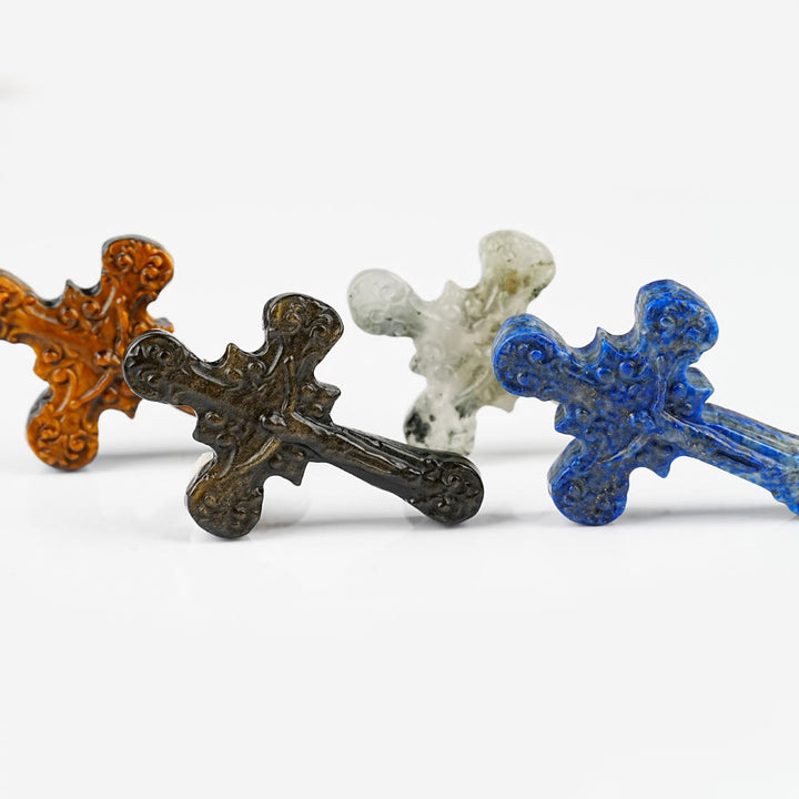 Christianartworkshop Natural Stone Tiger Eye Labradorite Obsidian Lapis Lazuli Scrollwork Crucifix Adornments - image 6