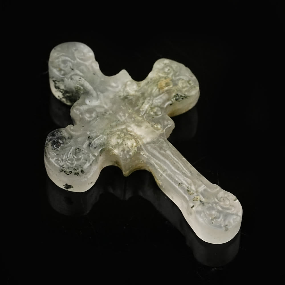 Christianartworkshop Natural Stone Tiger Eye Labradorite Obsidian Lapis Lazuli Scrollwork Crucifix Adornments - Labradorite - image 1