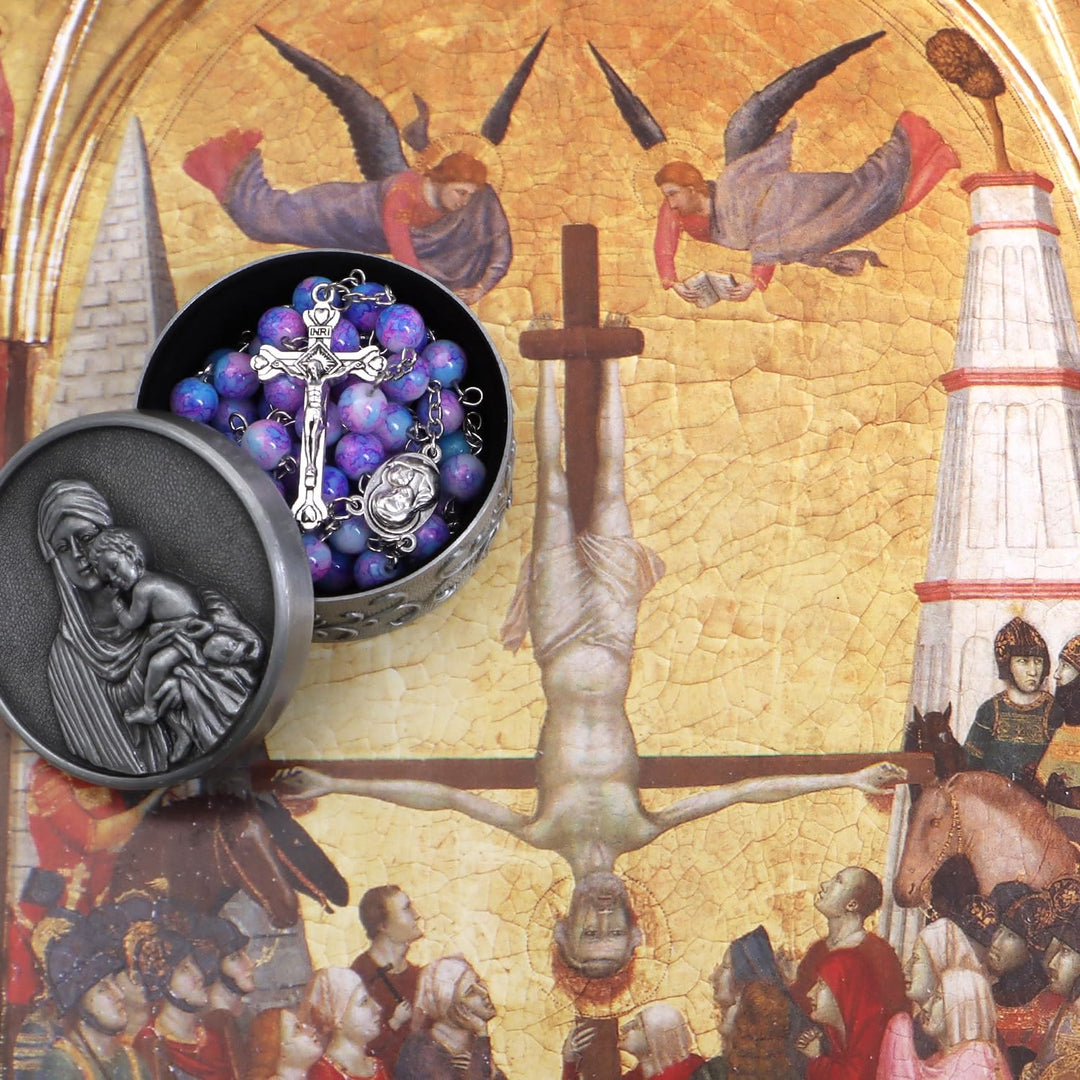 Christianartworkshop Madonna and Child & Crucifix of 8 mm Round Multicolor Acrylic Alloy Chain Rosary - image 3